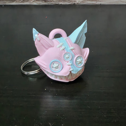 Creepy Stitched Cat Keychain